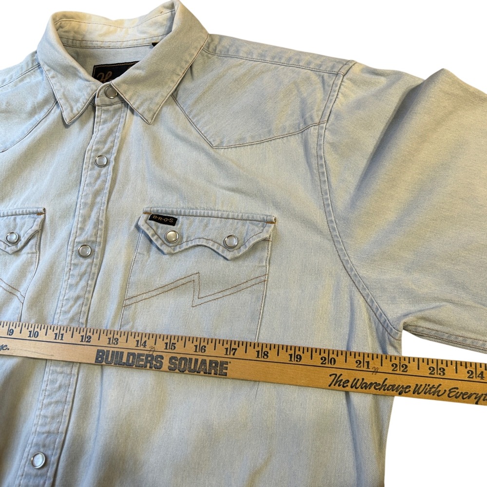 HOWLER BROTHERS DUST UP DENIM GARTH SHIRT Size M Light Blue Pearl Snap Shirt - Picture 5 of 6